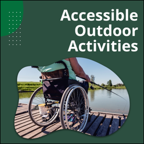 Accessible Outdoor Activities. Man in a wheelchair fishing. 